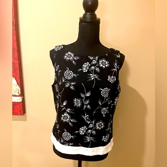 Pendleton Sleeveless Blouse, Modern Floral Black & White, size 10 - Picture 1 of 5